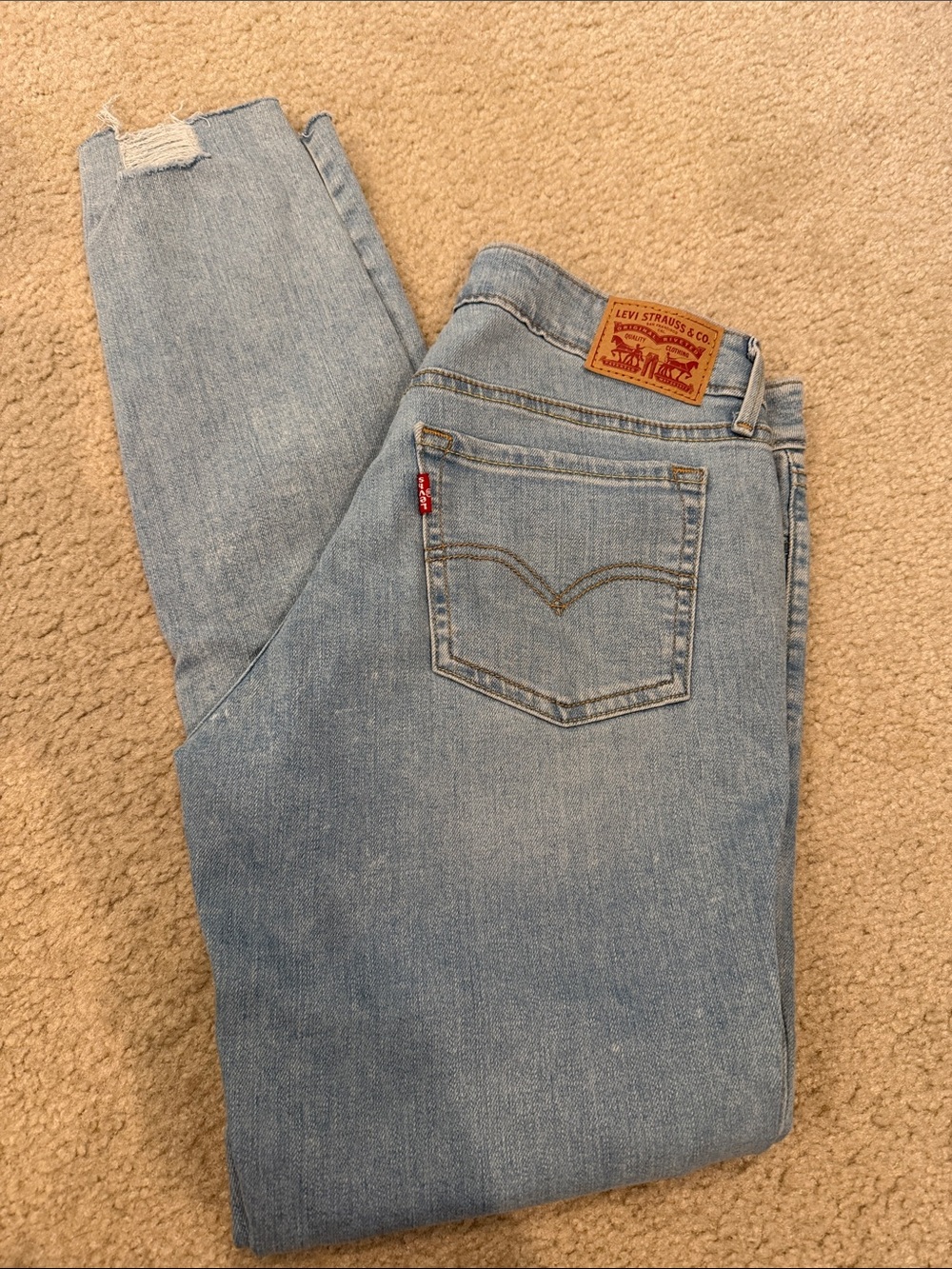 Levi's 711 Light Blue Distressed Straight-Leg Jeans
